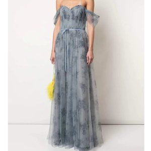 Marchesa Notte Off Shoulder Tulle Bridesmaid Dress in Dusty Blue sz 0